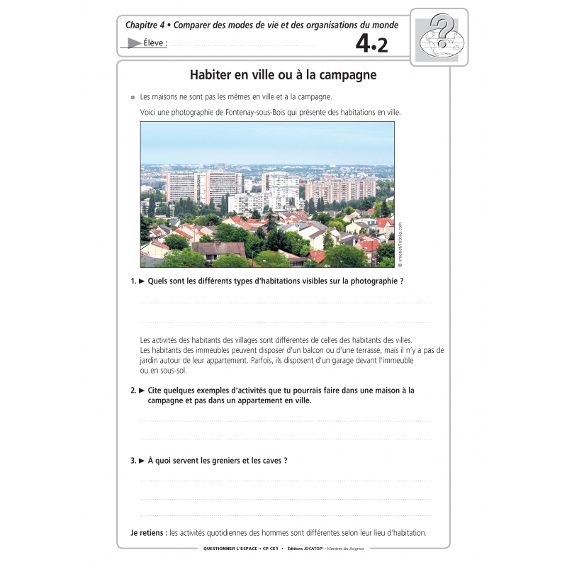 Extrait du fichier - fiche élève Ensemble pédagogique sciences – Questionner l’espace – CP CE1 – Ressource pédagogique – JOCATOP Extrait du fichier - fiche élève Ensemble pédagogique sciences – Questionner l’espace – CP CE1 – Ressource pédagogique – JOCATOP