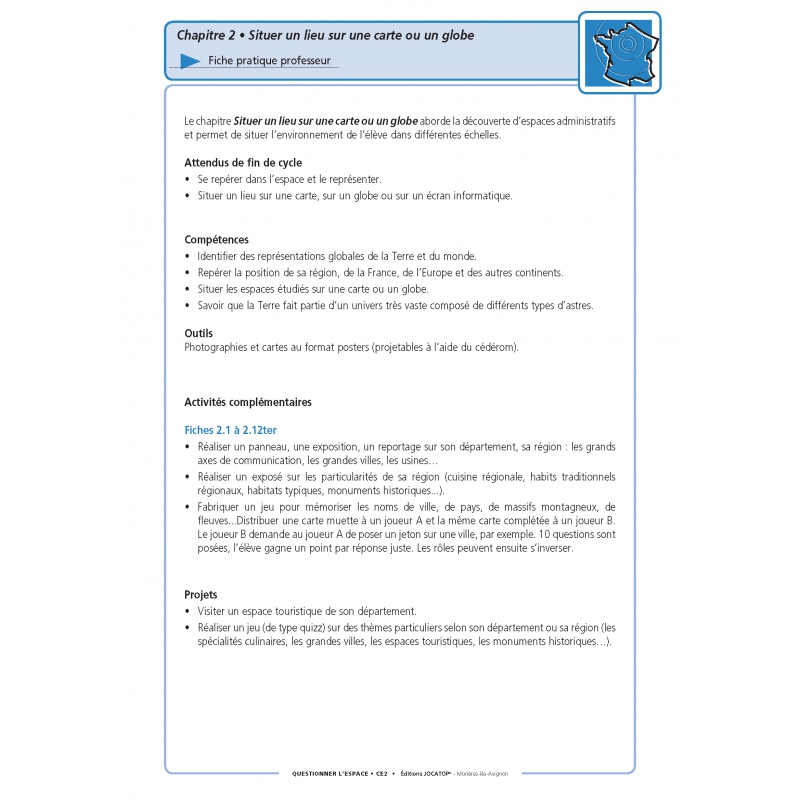Extrait du fichier - fiche enseignant Questionner l’espace et les espaces – Géographie – CE2 Extrait du fichier - fiche enseignant Questionner l’espace et les espaces – Géographie – CE2