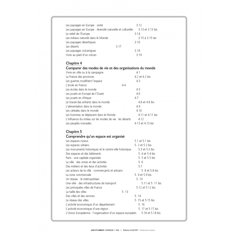 sommaire Questionner l’espace et les espaces – Géographie – CE2 – Ensemble pédagogique complet – JOCATOP sommaire Questionner l’espace et les espaces – Géographie – CE2 – Ensemble pédagogique complet – JOCATOP