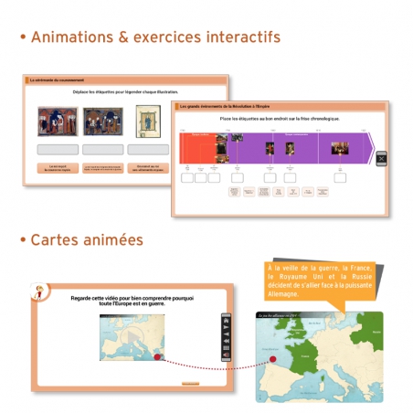 Des animations et exercices interactifs pour un apprentissage ludique et participatifDes cartes animées avec commentaire audio